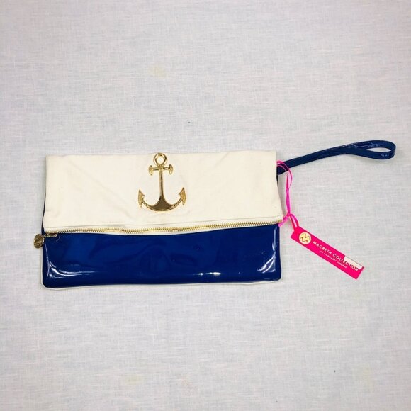MacBeth Collection Womens Purse Nautical Anchor Blue Clutch Wristlet Strap New - Picture 2 of 9